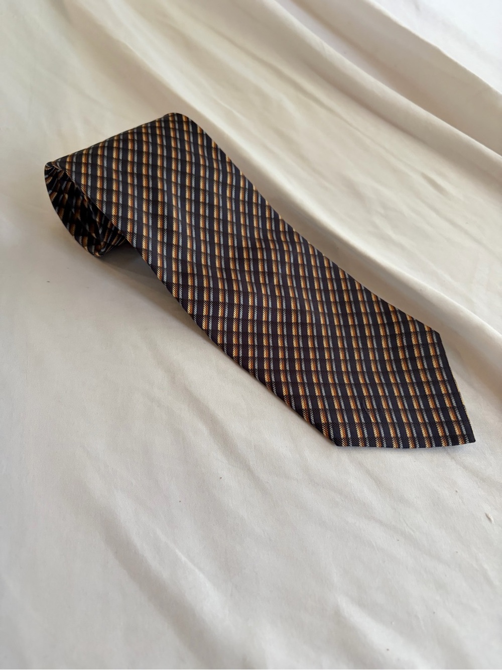Foggia Men's Striped Silk Tie in Navy and Gold 100% Silk